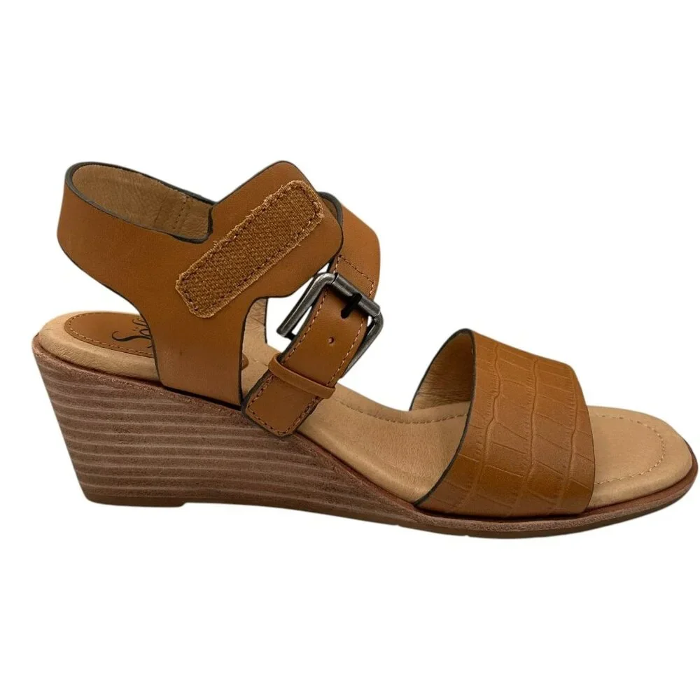 Sofft Garin Women’s Wedge Sandals Size 8.5‎ Brown Open-toe Hook & loop Closure